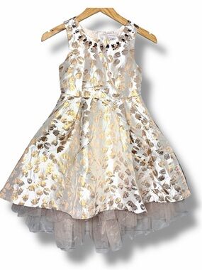 Catherine Malandrino Girls Cream White Gold Print Tulle Easter Dress Formal